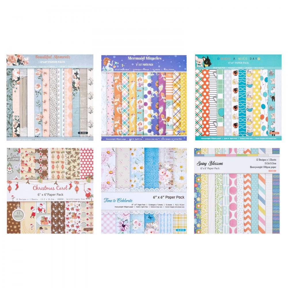 VEVOR Scrapbook Paper, 72 Sheets, 6 x 6 in Mixed Special Paper for VEVOR Die Cutting and Embossing Machine, Vibrant Color, Patterned Design for Decorations, Scrapbooking, Card Making, and DIY Crafting