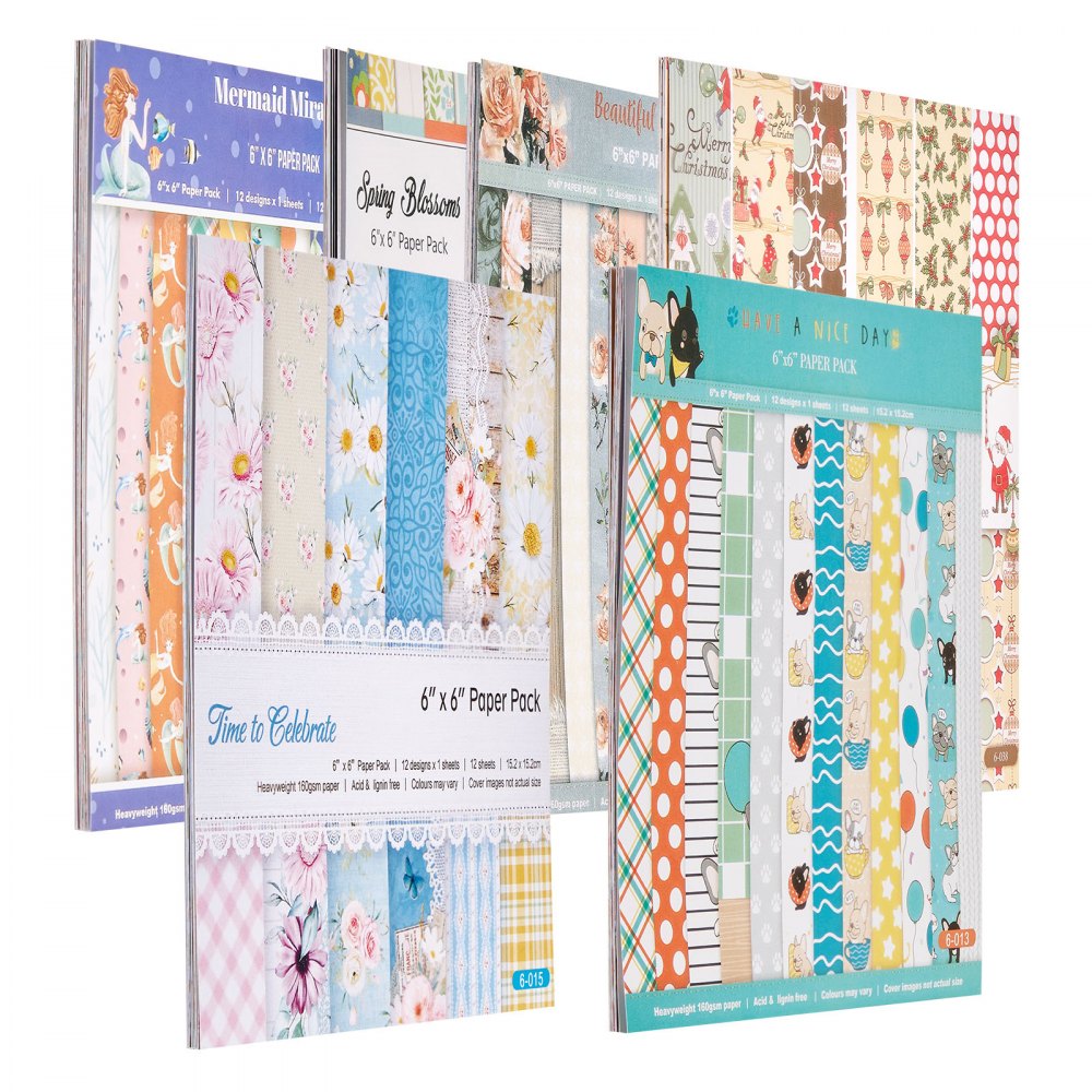 VEVOR Scrapbook Paper, 72 Sheets, 6 x 6 in Mixed Special Paper for VEVOR Die Cutting and Embossing Machine, Vibrant Color, Patterned Design for Decorations, Scrapbooking, Card Making, and DIY Crafting
