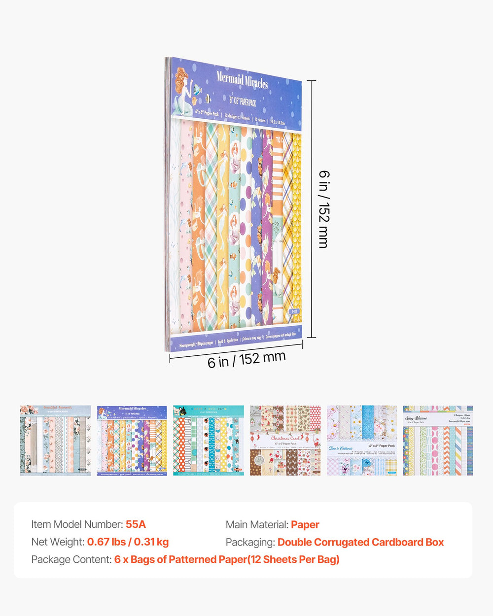 VEVOR Scrapbook Paper, 72 Sheets, 6 x 6 in Mixed Special Paper for VEVOR Die Cutting and Embossing Machine, Vibrant Color, Patterned Design for Decorations, Scrapbooking, Card Making, and DIY Crafting