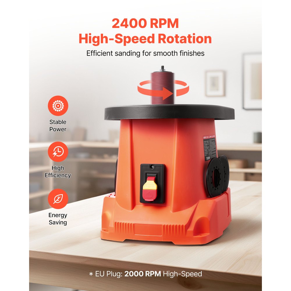 VEVOR Oscillating Spindle Sander, 2400RPM Benchtop Spindle Sander with 6 Sleeves (1/2"-3"), 5/8" Stroke, 15.6" x 11.6" Cast Iron Worktable for Furniture Finishing, Crafts Sanding, DIY Woodworking