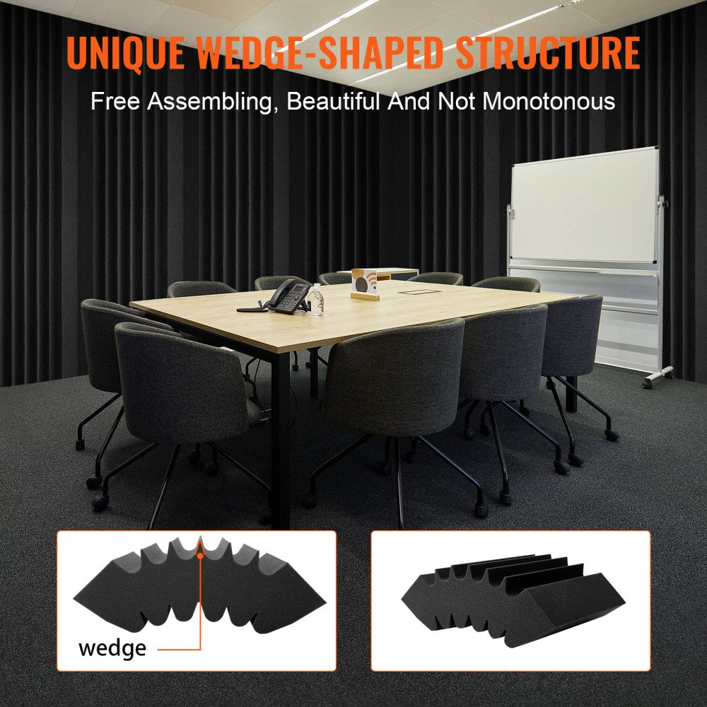 VEVOR Acoustic Foam Panels, 4 Pack 16.5 x 6.3 x 12 inches, Adhesive High Density Soundproof Wall Panels,Fire-Resistant Acoustic Panel,Sound Dampening Absorbing Panel for Studio Wall and Ceiling,Black