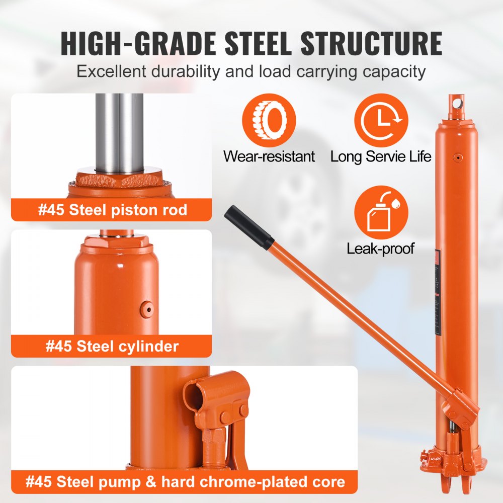 VEVOR Hydraulic Long Ram Jack, 3 Ton Engine Hoist Cylinder with Single Piston Pump And Clevis Base, Hydraulic Ram Cylinder for Engine Lift Hoists, Hydraulic Garage/Shop Cranes, Mechanical, Farm