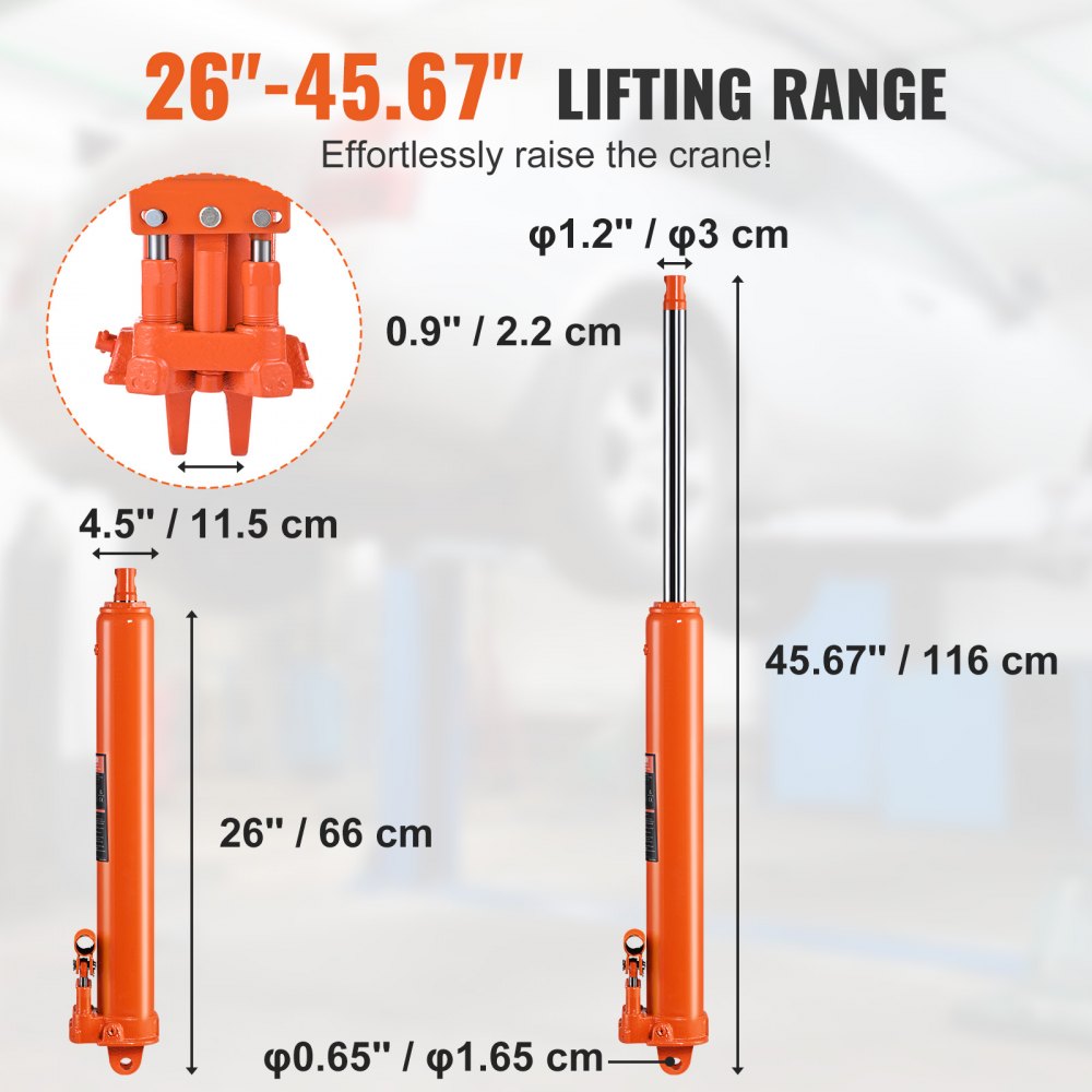 VEVOR Hydraulic Long Ram Jack, 8 Ton Engine Hoist Cylinder with Double Piston Pump And Clevis Base, Hydraulic Ram Cylinder for Engine Lift Hoists, Hydraulic Garage/Shop Cranes, Mechanical, Farm