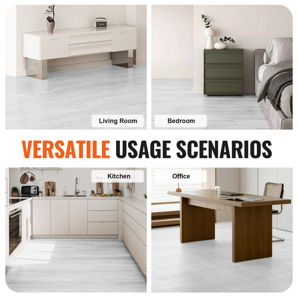 VEVOR Self Adhesive Vinyl Floor Tiles 36 x 6 inch, 36 Tiles 2.5mm Thick Peel & Stick, Light Gray Wood Grain DIY Flooring for Kitchen, Dining Room, Bedrooms & Bathrooms, Easy for Home Decor