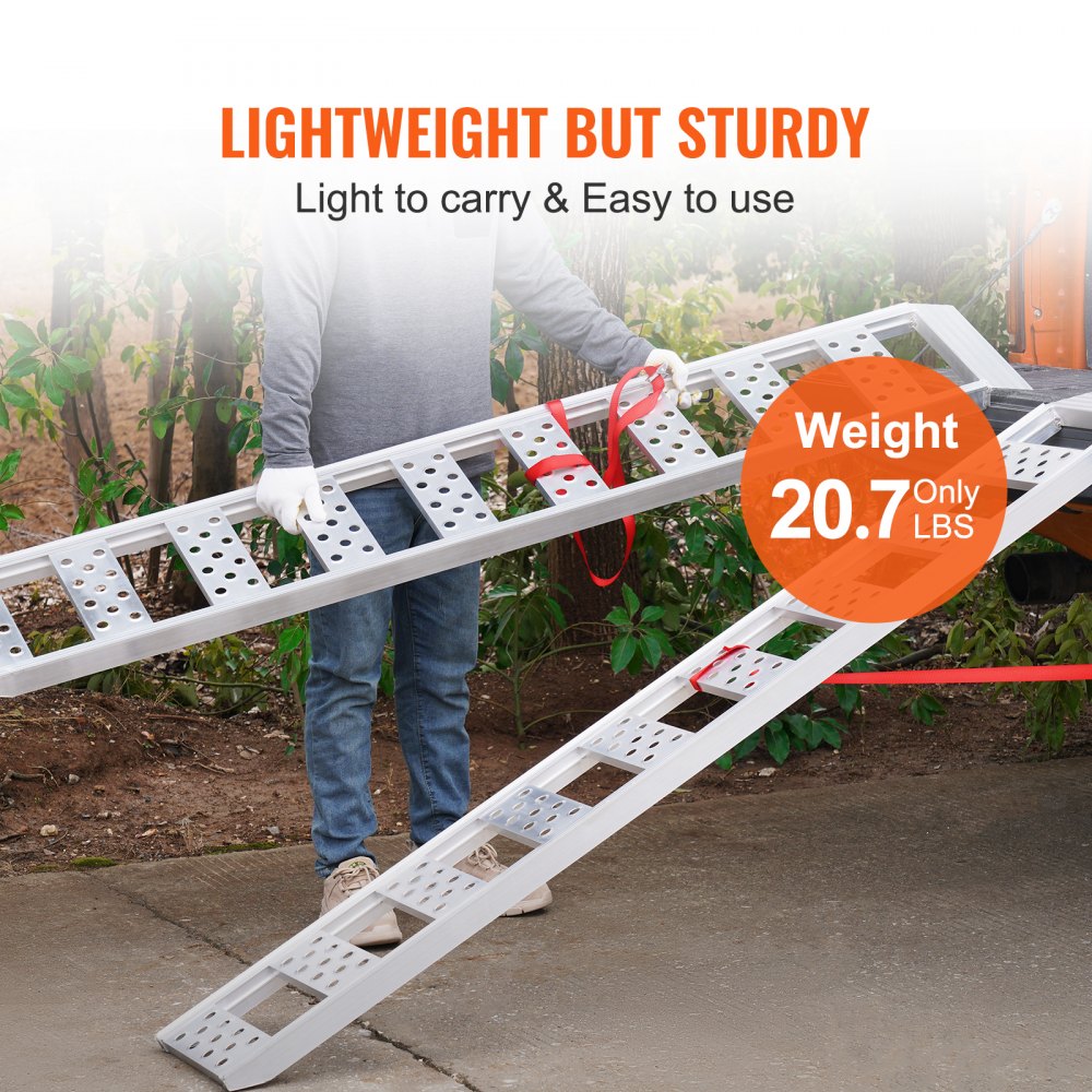 VEVOR Aluminum Ramps, 1250lbs, Straight Ramp with Treads and Load Straps, Portable Loading Ramp for Motorcycles, ATVs, Trucks, Lawn Mower, Dirt Bike, Garden Tractor, 78"L x 12"W, 2Pcs