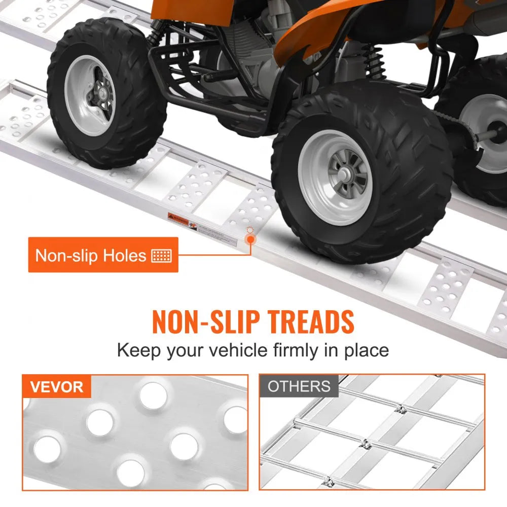VEVOR Aluminum Ramps, 1250lbs, Straight Ramp with Treads and Load Straps, Portable Loading Ramp for Motorcycles, ATVs, Trucks, Lawn Mower, Dirt Bike, Garden Tractor, 78"L x 12"W, 2Pcs