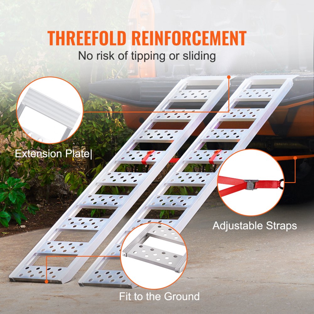 VEVOR Aluminum Ramps, 1250lbs, Straight Ramp with Treads and Load Straps, Portable Loading Ramp for Motorcycles, ATVs, Trucks, Lawn Mower, Dirt Bike, Garden Tractor, 78"L x 12"W, 2Pcs