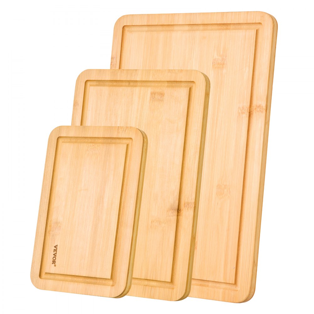 VEVOR Cutting Board, 3 Pieces, Premium Versatile Bamboo Cutting Board with Food-Grade Oil and Juice Groove,Sturdy & Durable Chopping Board with Built-in Handle, Fit for Display, Chopping & Serving