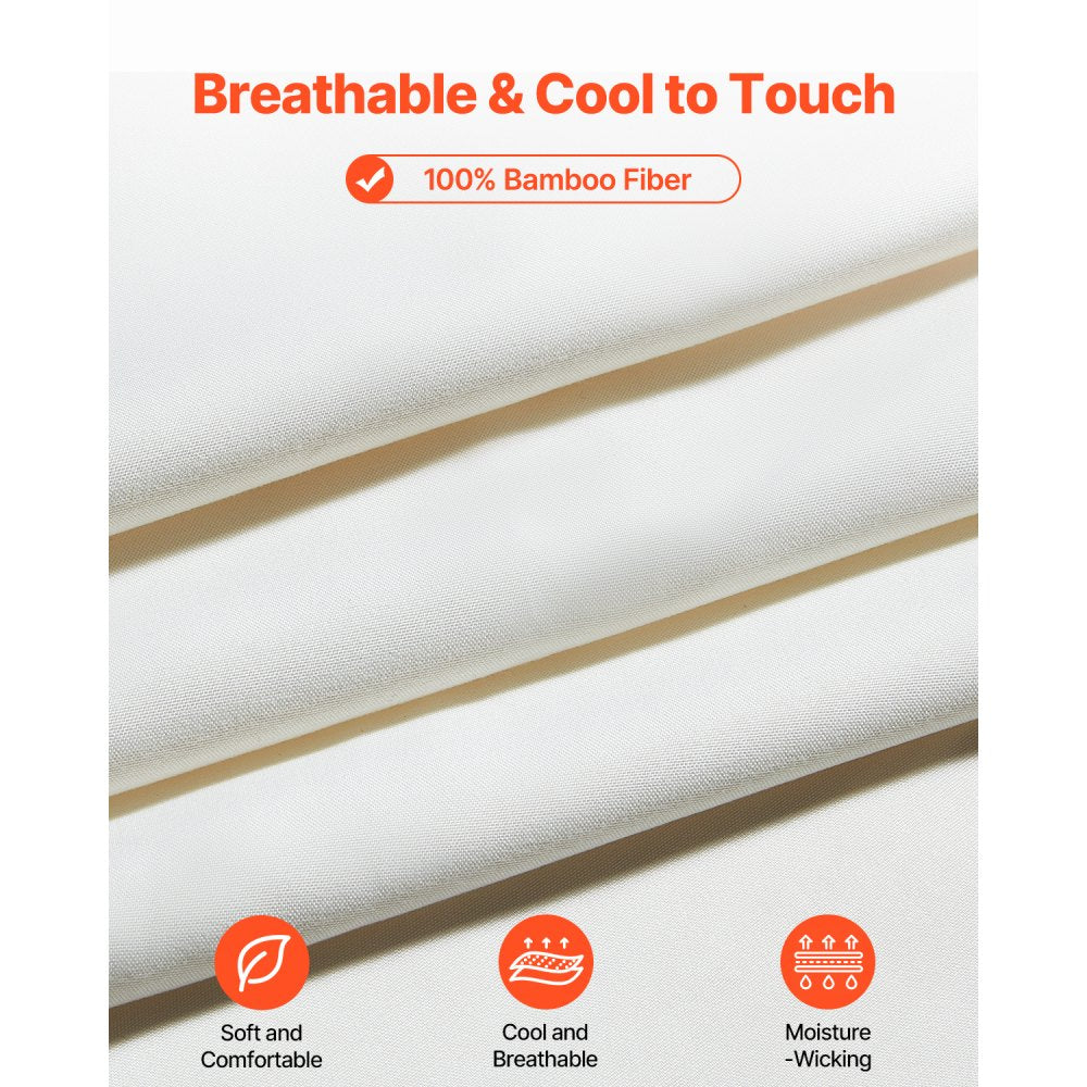 VEVOR 4-Piece Bed Sheet Set - Queen Size, 100% Bamboo Fiber Bedding Set, Cooling, Breathable & Shrink-Resistant Luxury Bed Sheet with Deep Pocket, Fit up to 16" Deep Mattress, Ideal for Hotel Bedroom
