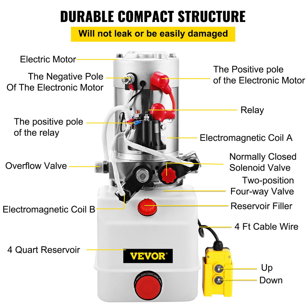 Vevor Hydraulic Pump Electric 4 Quart Double Acting Power Unit New