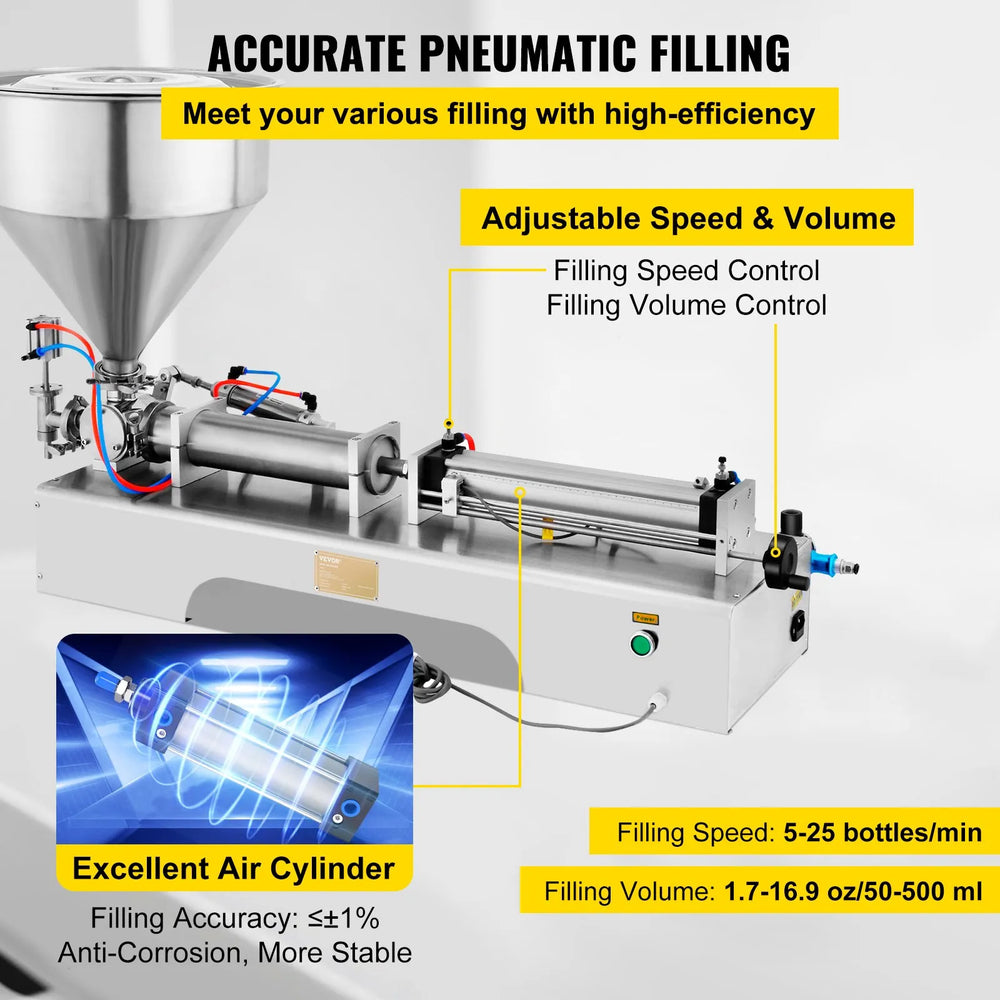 Vevor Pneumatic Liquid Filling Machine 50-500mL Volume with 30L Hopper New
