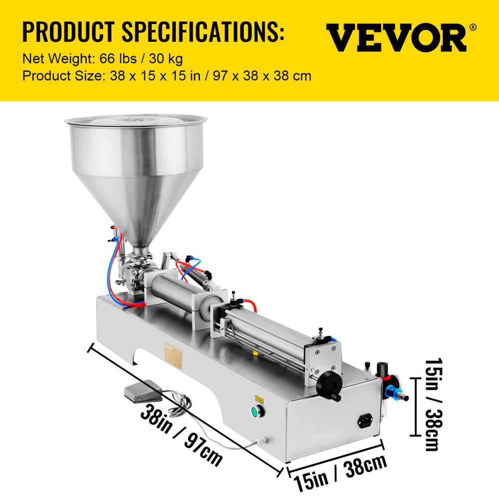 Vevor Pneumatic Liquid Filling Machine 50-500mL Volume with 30L Hopper New