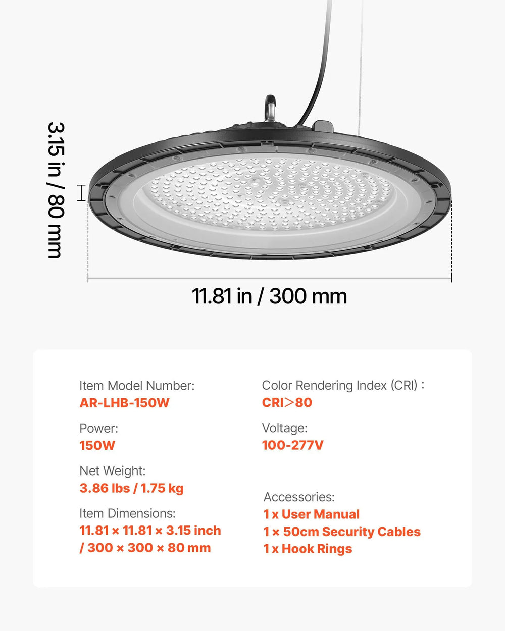 Vevor High Bay Lights 6000K 21,000LM Super Bright LED 100-277V 10-Pack New