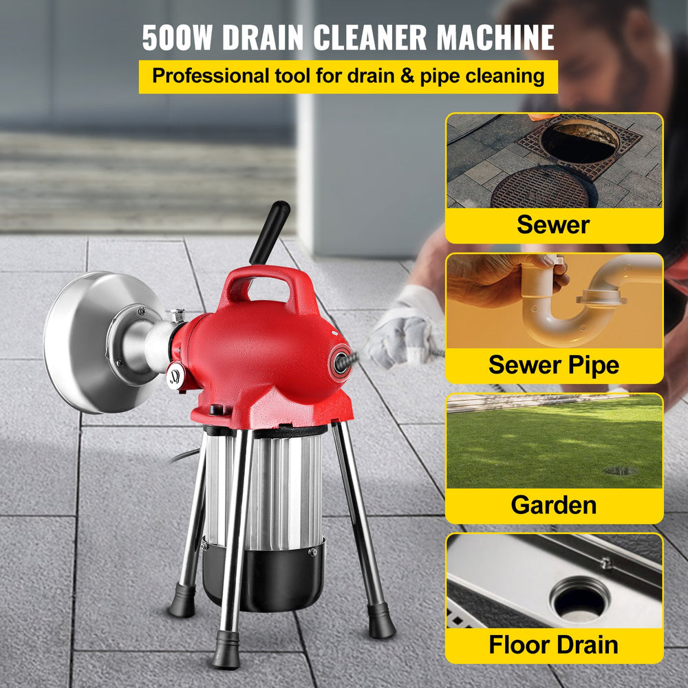 Vevor Drain Cleaning Machine 500W Sectional Cleaner 75' x 5/8" Spring Cable New