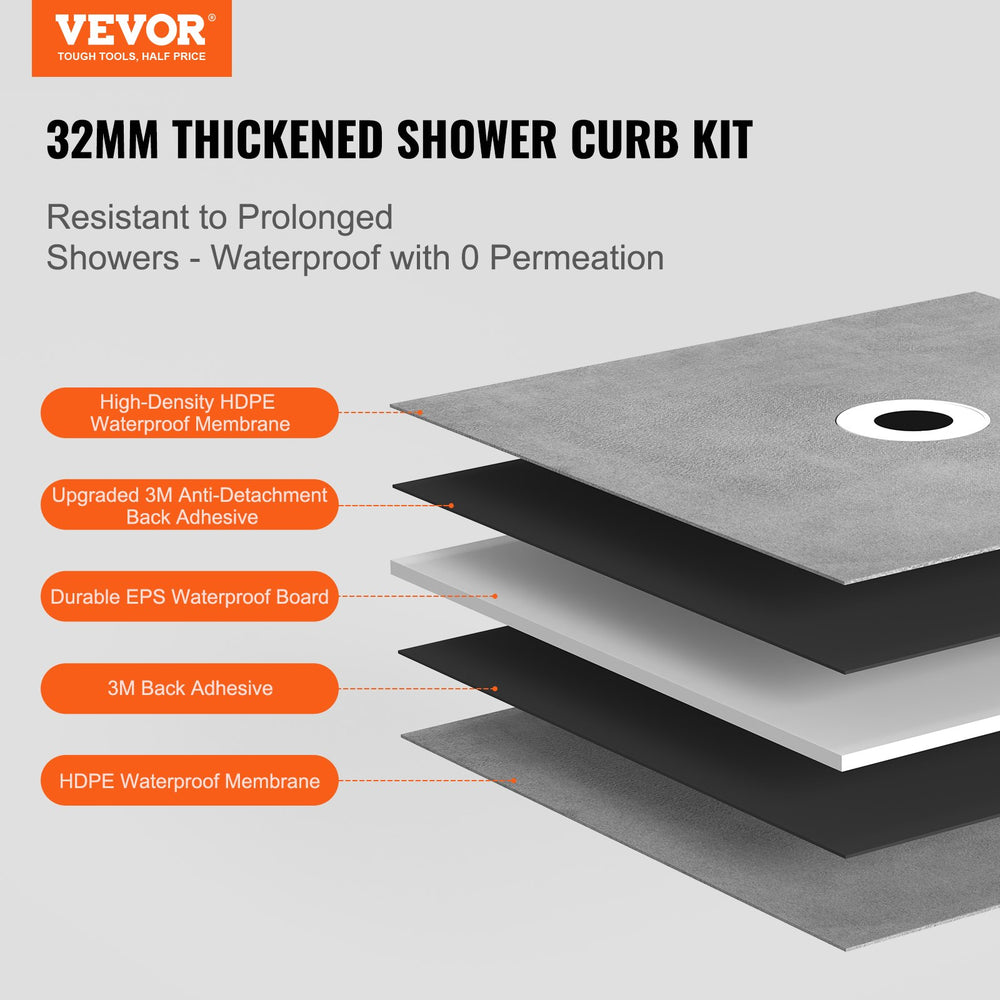 Vevor Shower Curb Kit 72" x 72" with 2" ABS Central Flange New