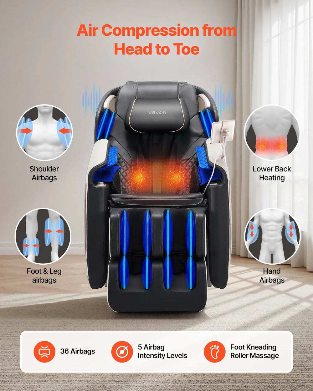 Vevor Full Body Massage Chair 3D Zero Gravity with SL Track 18 Auto Modes New