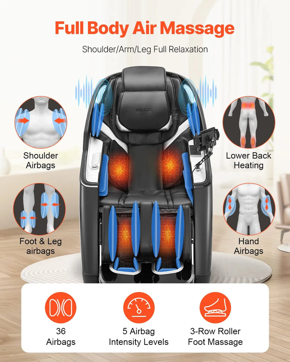 Vevor Full Body Massage Chair Dual Core 3D/4D with Extended SL Track Voice Control New