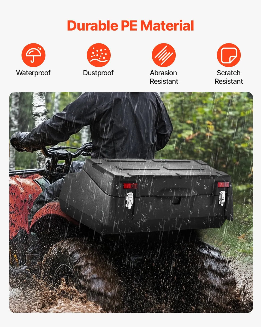 Vevor ATV Rear Cargo Storage Box 95L Waterproof with Backrest New