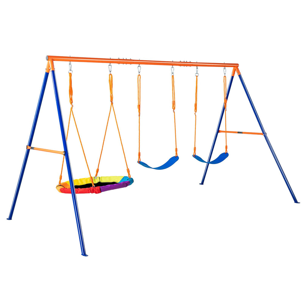 Vevor Swing Set for Backyard 1 Saucer 2 Belt Seats A-Frame Metal Stand New