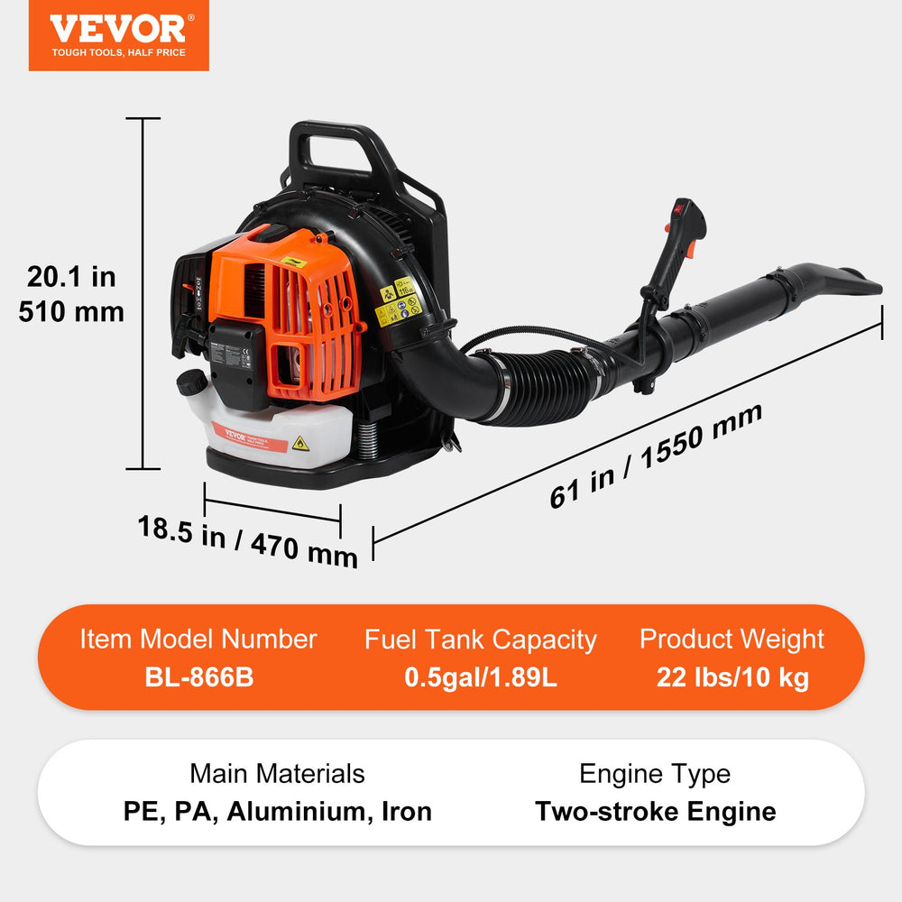 Vevor Backpack Leaf Blower 63cc 2-Cycle Gas Powered 1110 CFM New