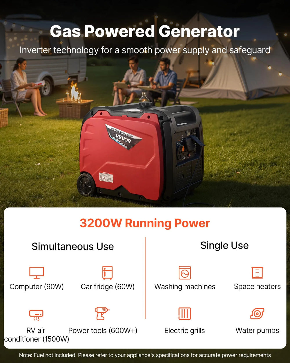 Vevor Inverter Generator 3200W/4200W Gas Electric Start CO Sensor 120V New