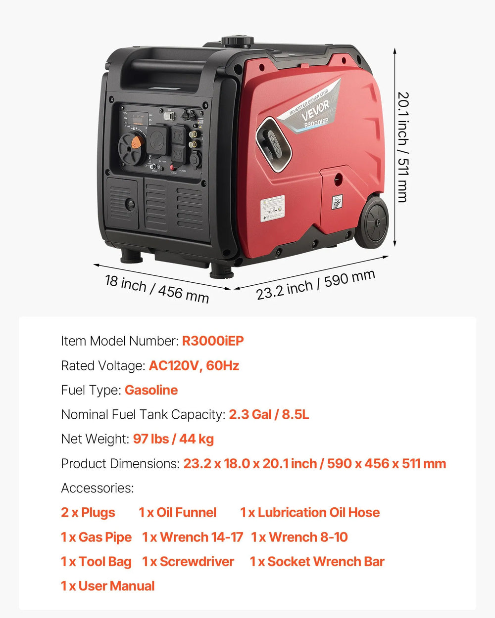 Vevor Inverter Generator 3200W/4200W Gas Electric Start CO Sensor 120V New