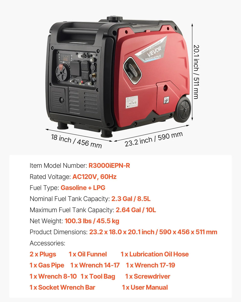 Vevor Inverter Generator 3200W/4200W Gas Propane Electric Start CO Sensor 120V New