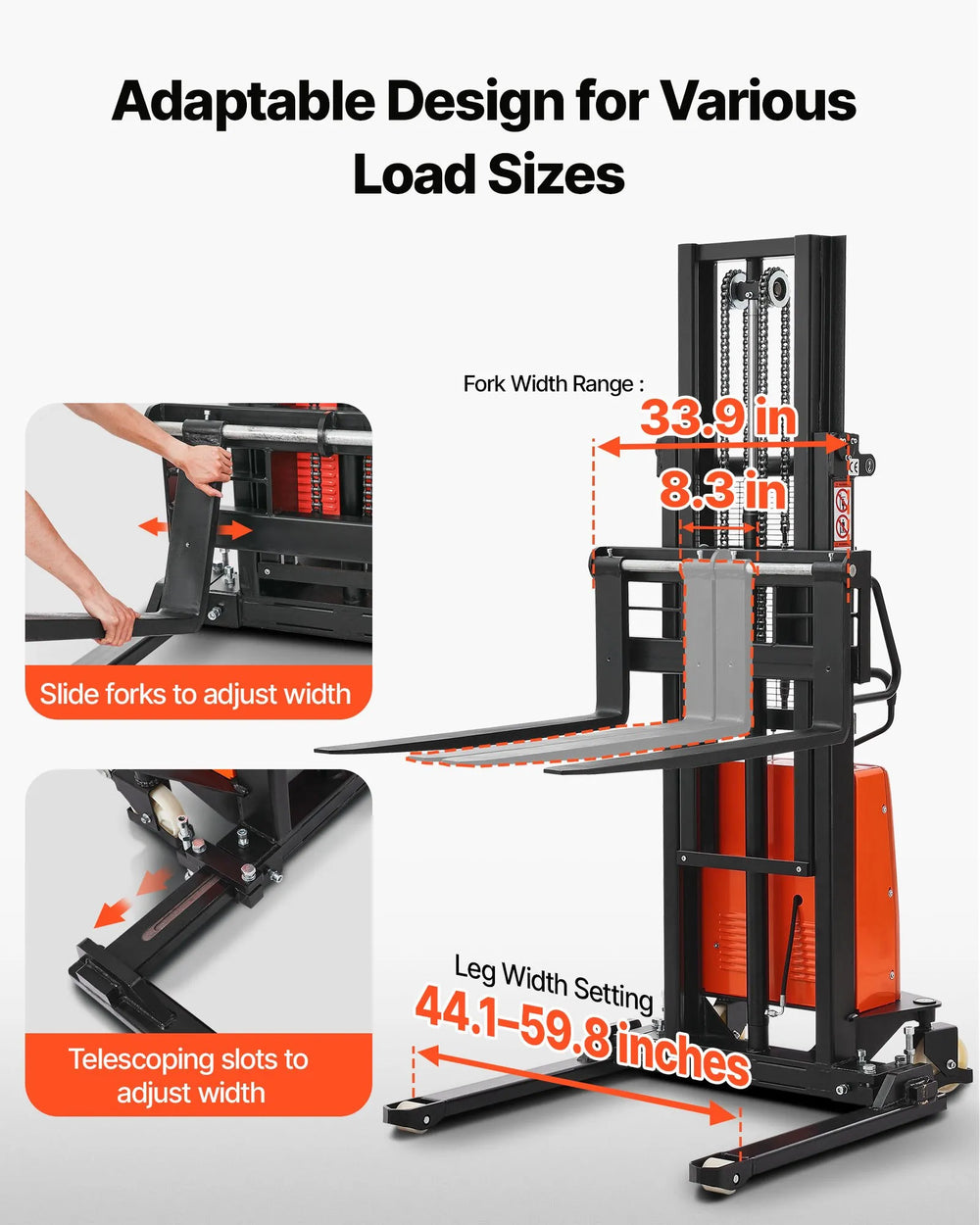 Vevor Pallet Stacker Semi-Electric 98" Lift 3300 lbs Adjustable Forks Straddle Legs New