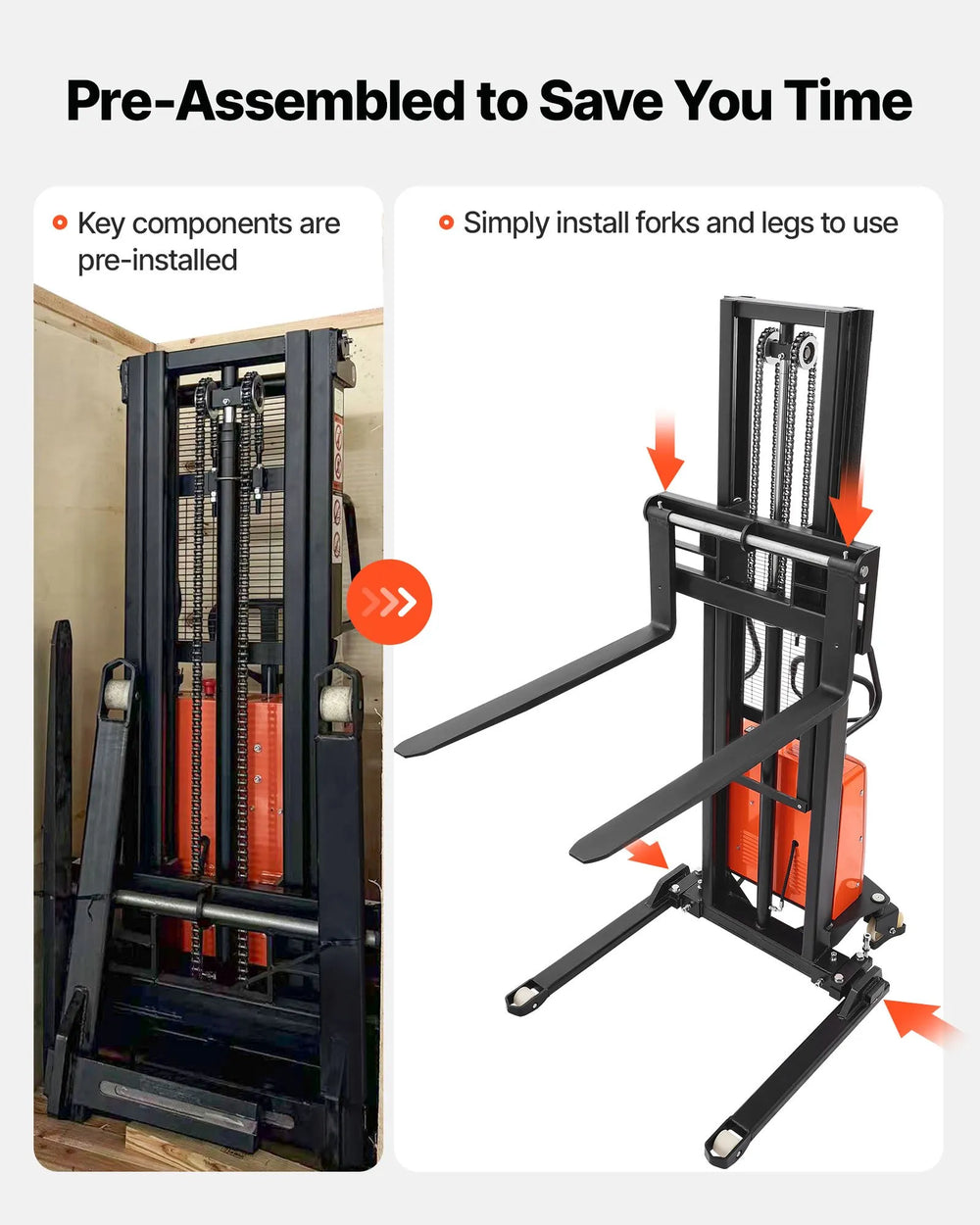 Vevor Pallet Stacker Semi-Electric 98" Lift 3300 lbs Adjustable Forks Straddle Legs New