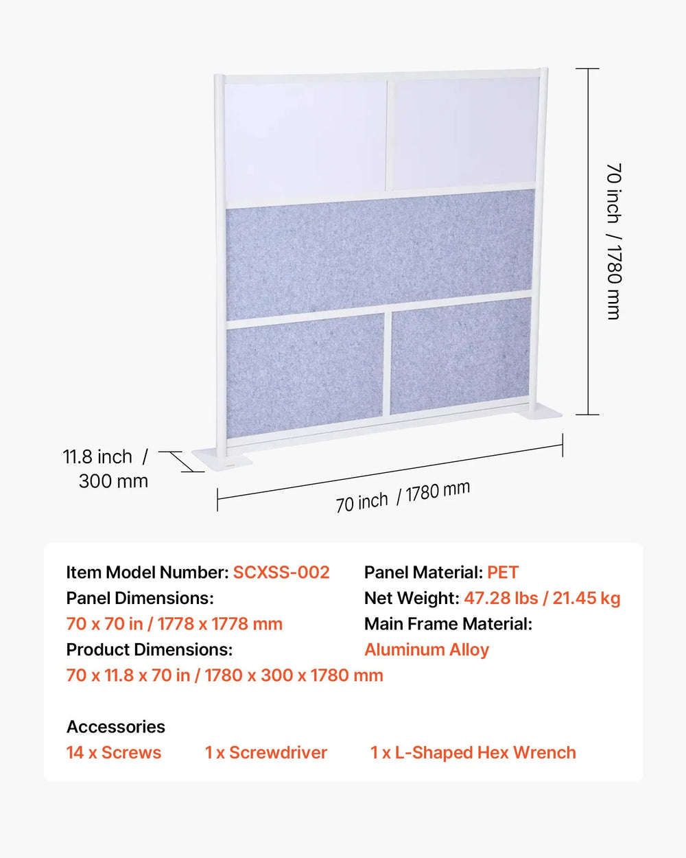 Vevor Office Divider Privacy Partition 70 x 70 in. with Frosted Windows New