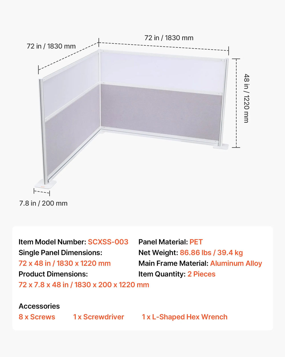Vevor Office Divider Privacy Partition 72" x 48" with Frosted Windows 2-Pack New