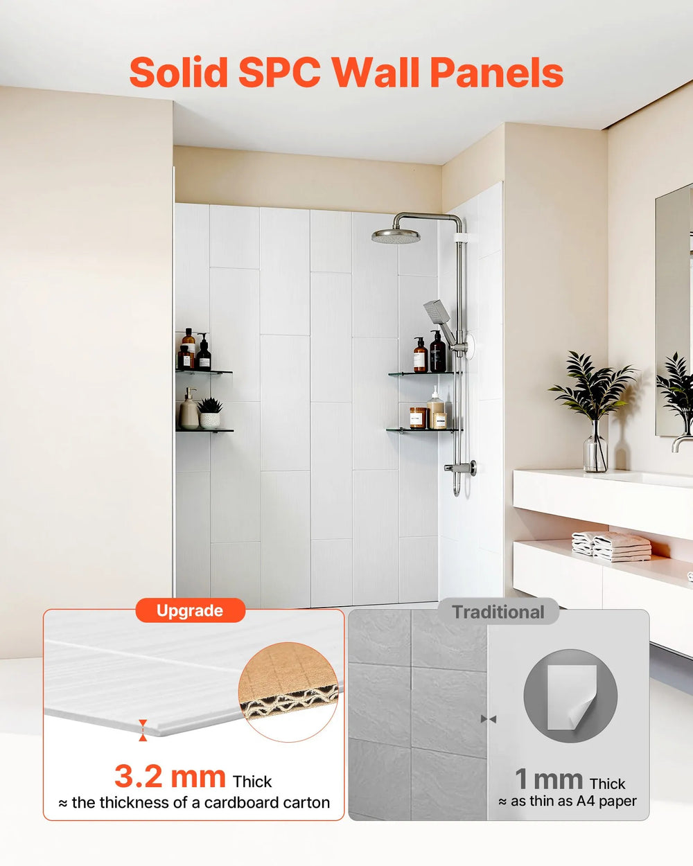 Vevor Shower Wall Panels 60 x 36 x 75 in. Surround Kit Trimmable with 4 Glass Shelves New
