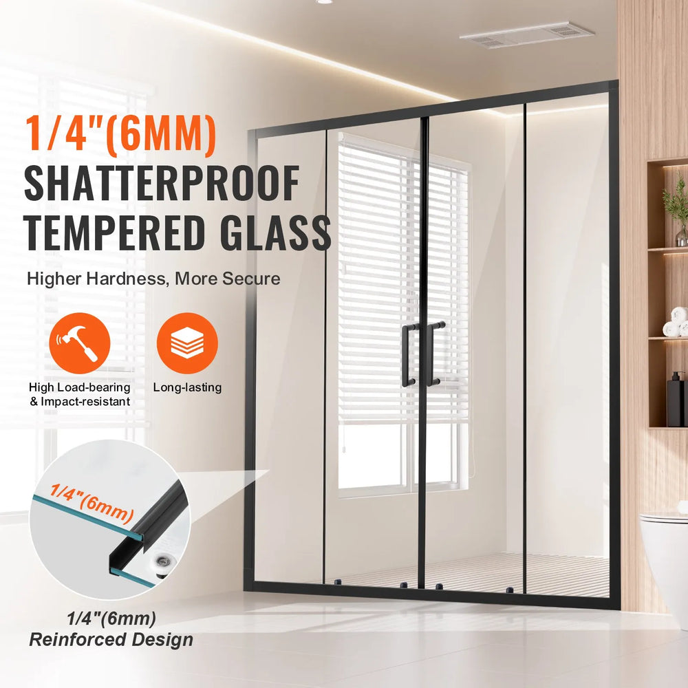 Vevor Shower Door Semi-Frameless 57.8-59  x 70 in. Double Sliding Tempered Glass Matte Black New