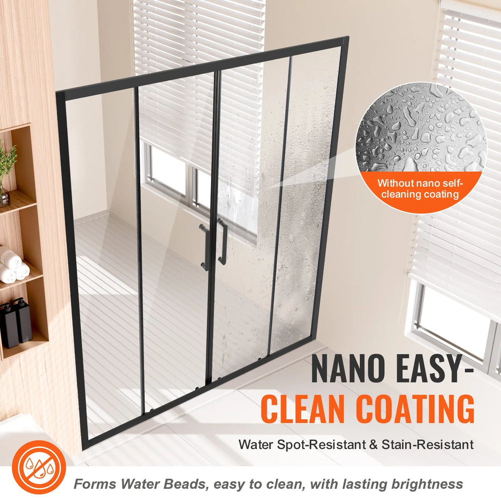 Vevor Shower Door Semi-Frameless 57.8-59  x 70 in. Double Sliding Tempered Glass Matte Black New