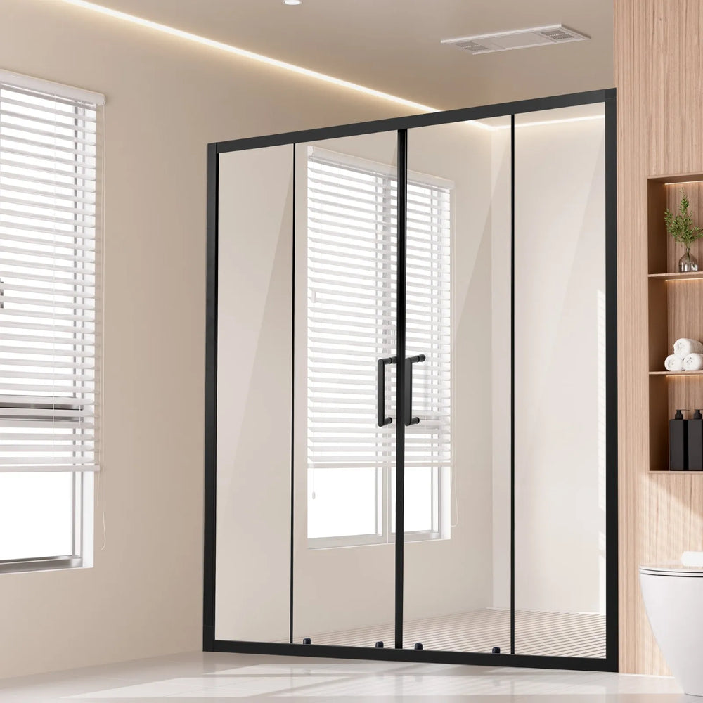 Vevor Shower Door Semi-Frameless 57.8-59  x 70 in. Double Sliding Tempered Glass Matte Black New
