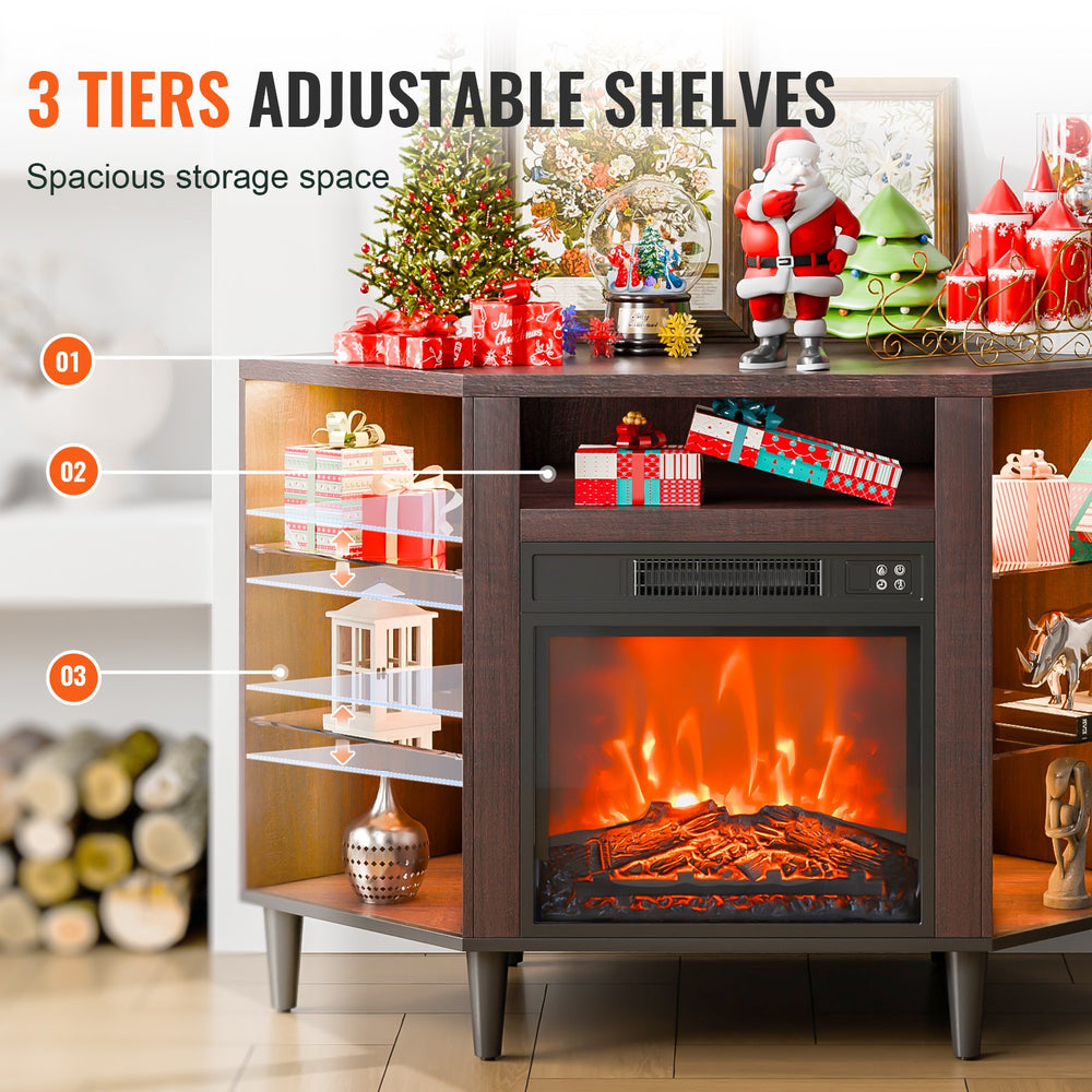 Vevor Fireplace TV Stand with Storage Drawers Cabinets LED Lighting New