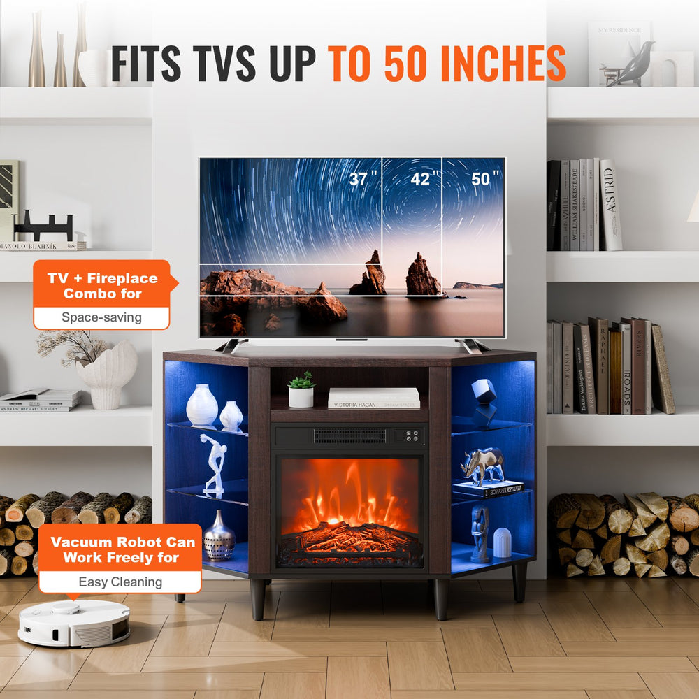Vevor Fireplace TV Stand with Storage Drawers Cabinets LED Lighting New