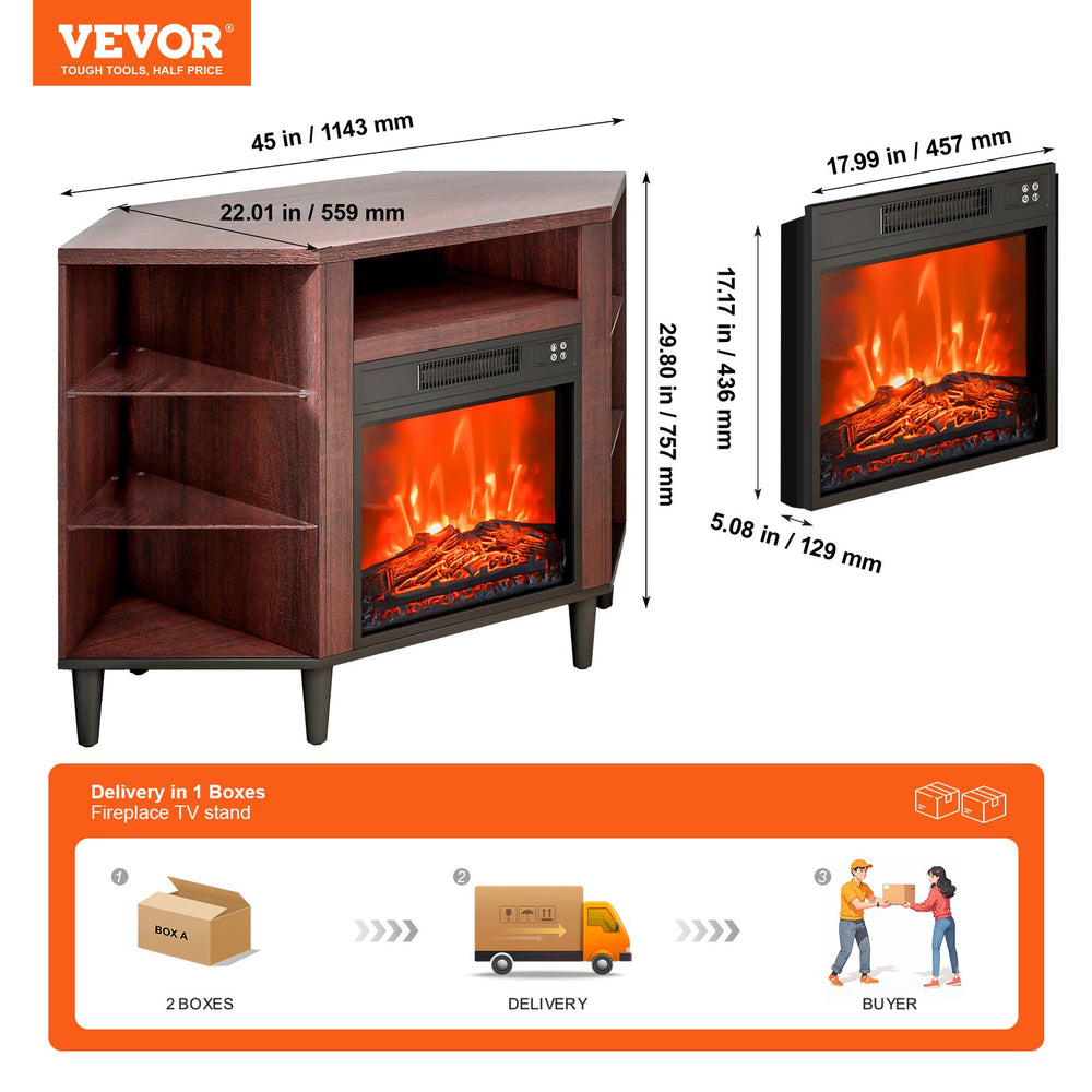 Vevor Fireplace TV Stand with Storage Drawers Cabinets LED Lighting New