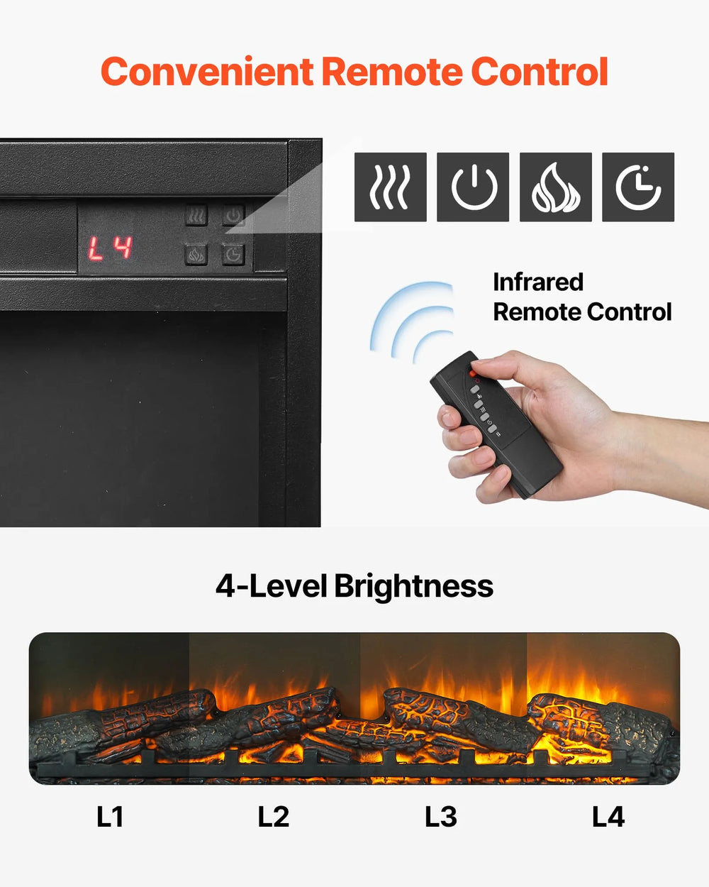 Vevor TV Stand with 36" Electric Fireplace LED Lights for TVs up to 80" New