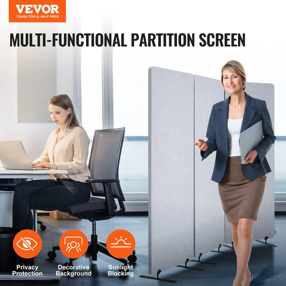 Vevor Office Partition 72" x 65" 3-Panel Soundproof Privacy Screen Freestanding New