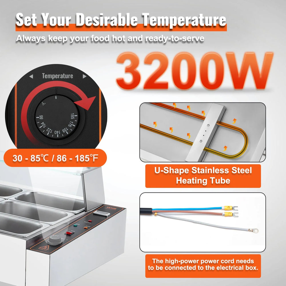 Vevor Food Warmer 12-Pan Electric Steam Table 86-185°F Temp Control 3200W New