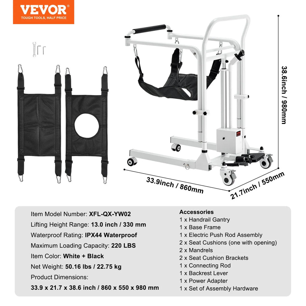 Vevor Electric Patient Lift Transfer Chair Adjustable Height 220 lbs. Capacity New