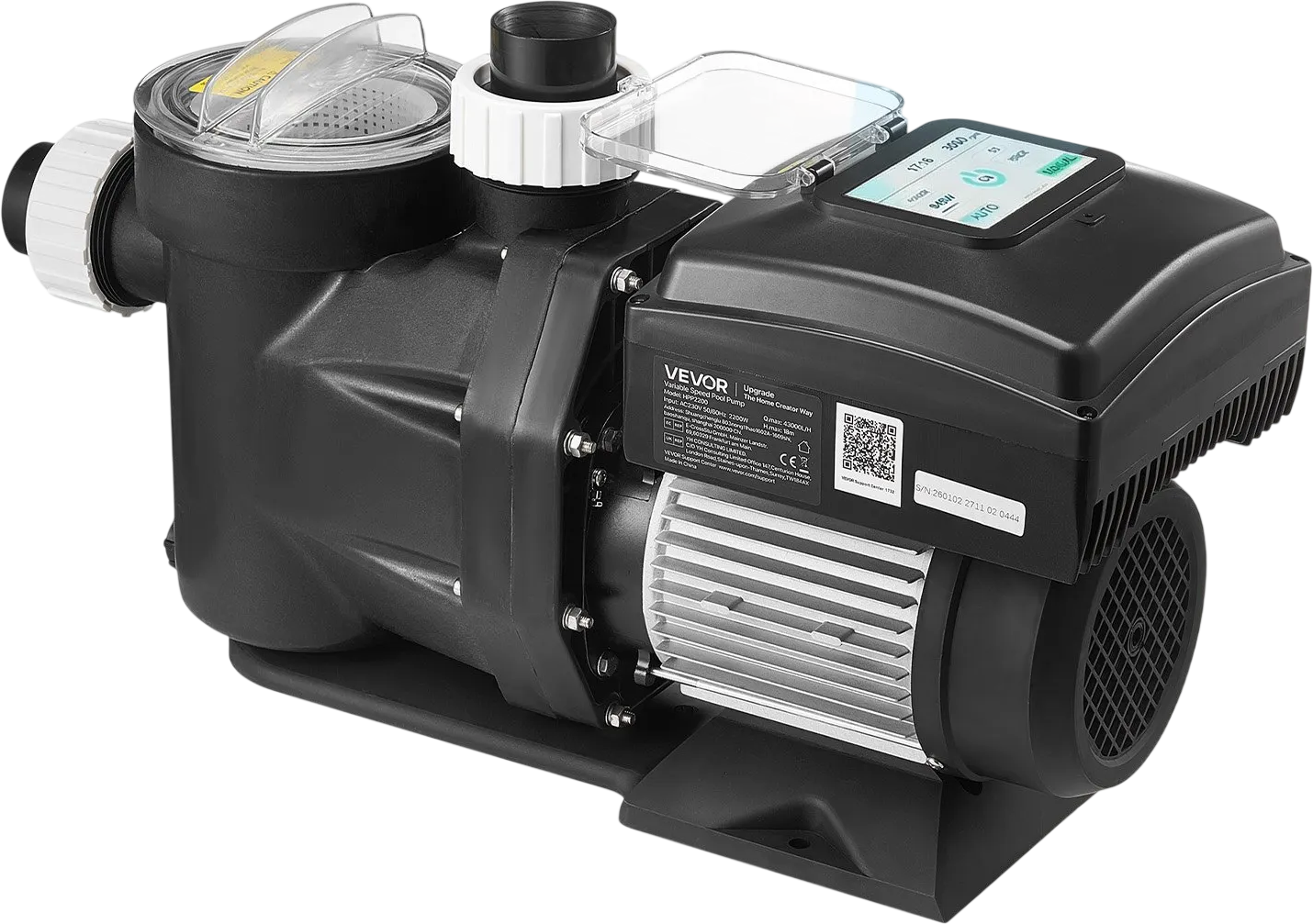 Vevor Pool Pump Variable Speed 1.5 HP 115 GPM with Filter Basket Programmable Timer AC220-240V New