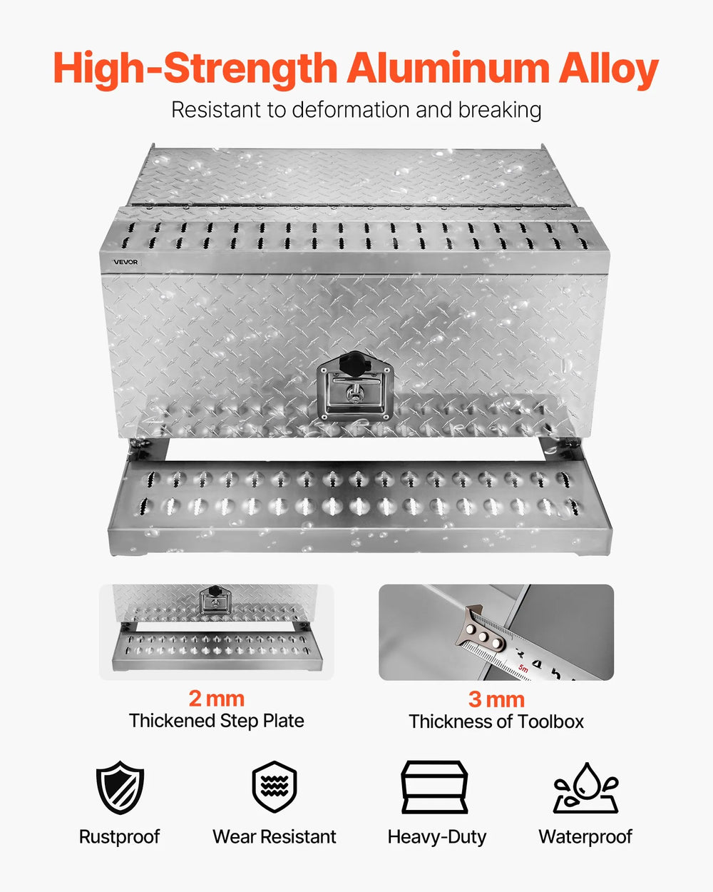 Vevor Semi-Truck Step Tool Box 30 x 29.5 x 15.8 in Aluminum Diamond Plate with Lock New