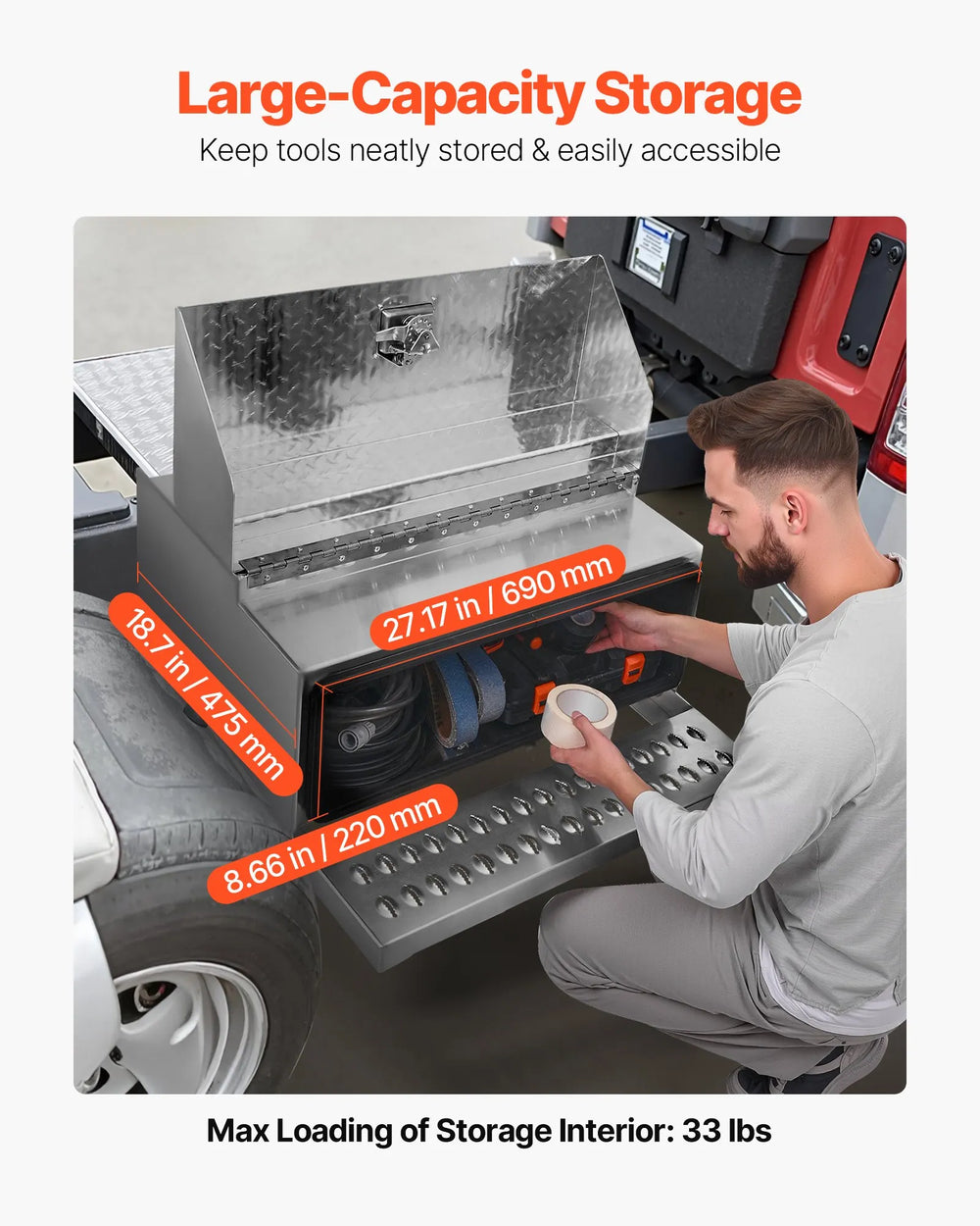 Vevor Semi-Truck Step Tool Box 30 x 29.5 x 15.8 in Aluminum Diamond Plate with Lock New