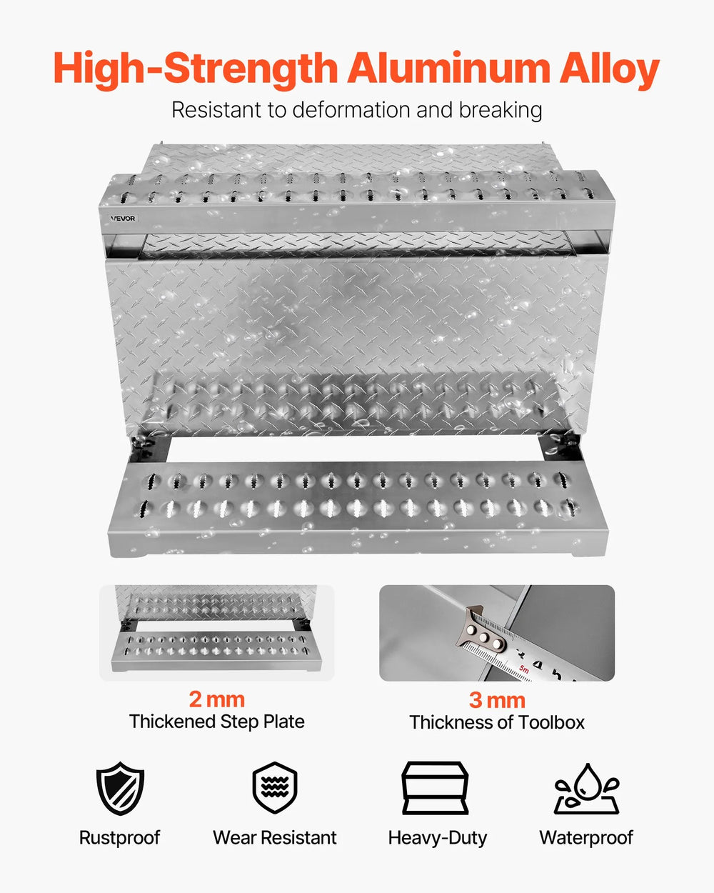 Vevor Semi-Truck Step Tool Box 31 x 30 x 19 in. Aluminum Diamond Plate New