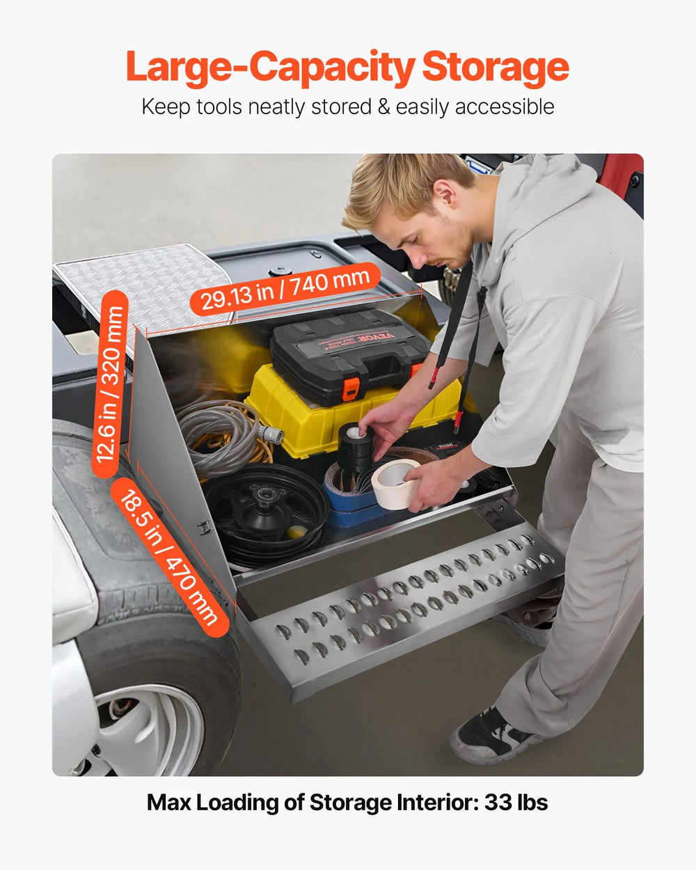 Vevor Semi-Truck Step Tool Box 31 x 30 x 19 in. Aluminum Diamond Plate New
