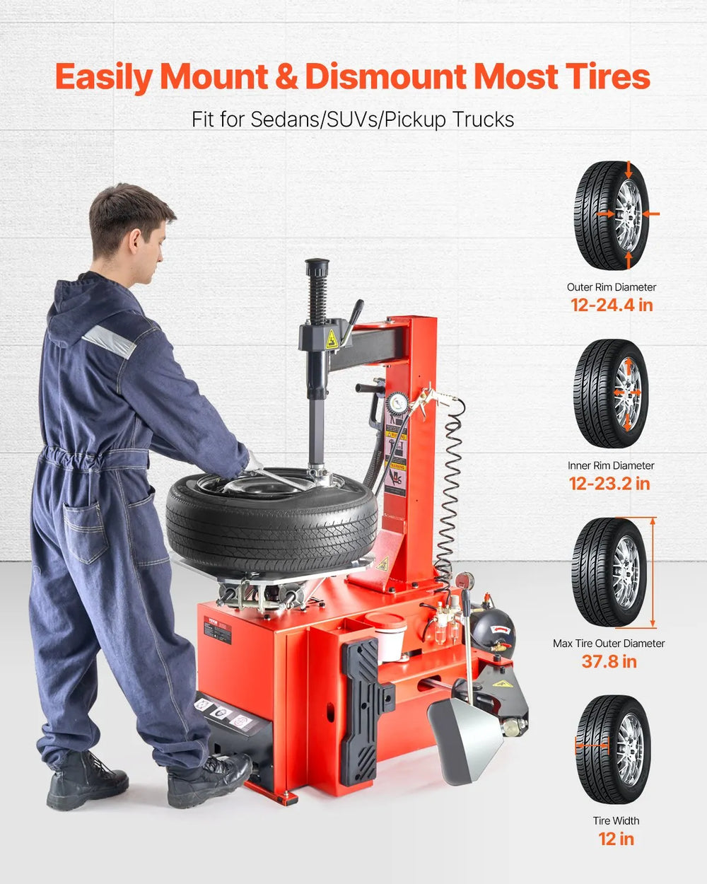 Vevor Tire Changer Machine 1.5 HP with Air Pressure Gauge 120V New