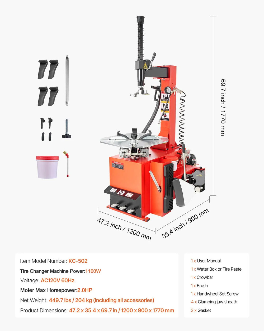 Vevor Tire Changer Machine 1.5 HP with Air Pressure Gauge 120V New