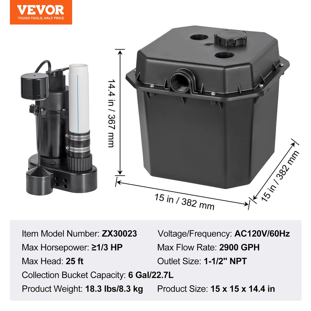 Vevor Under-Sink Sump Pump System with 6 Gal. Basin 1/3HP 120V New